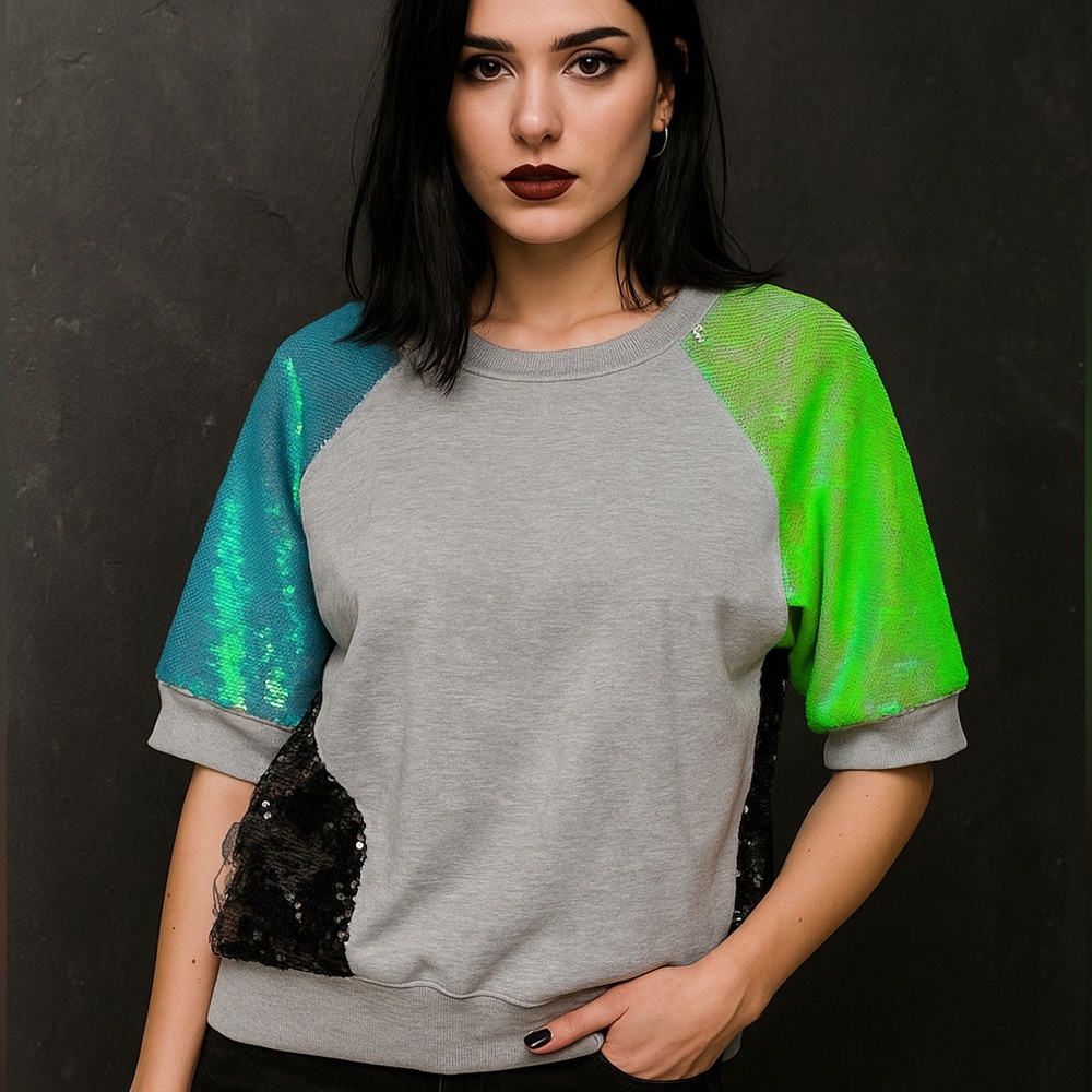 Replay -Inter Box Small Vintage Sequin Sweatshirt Italy Rare